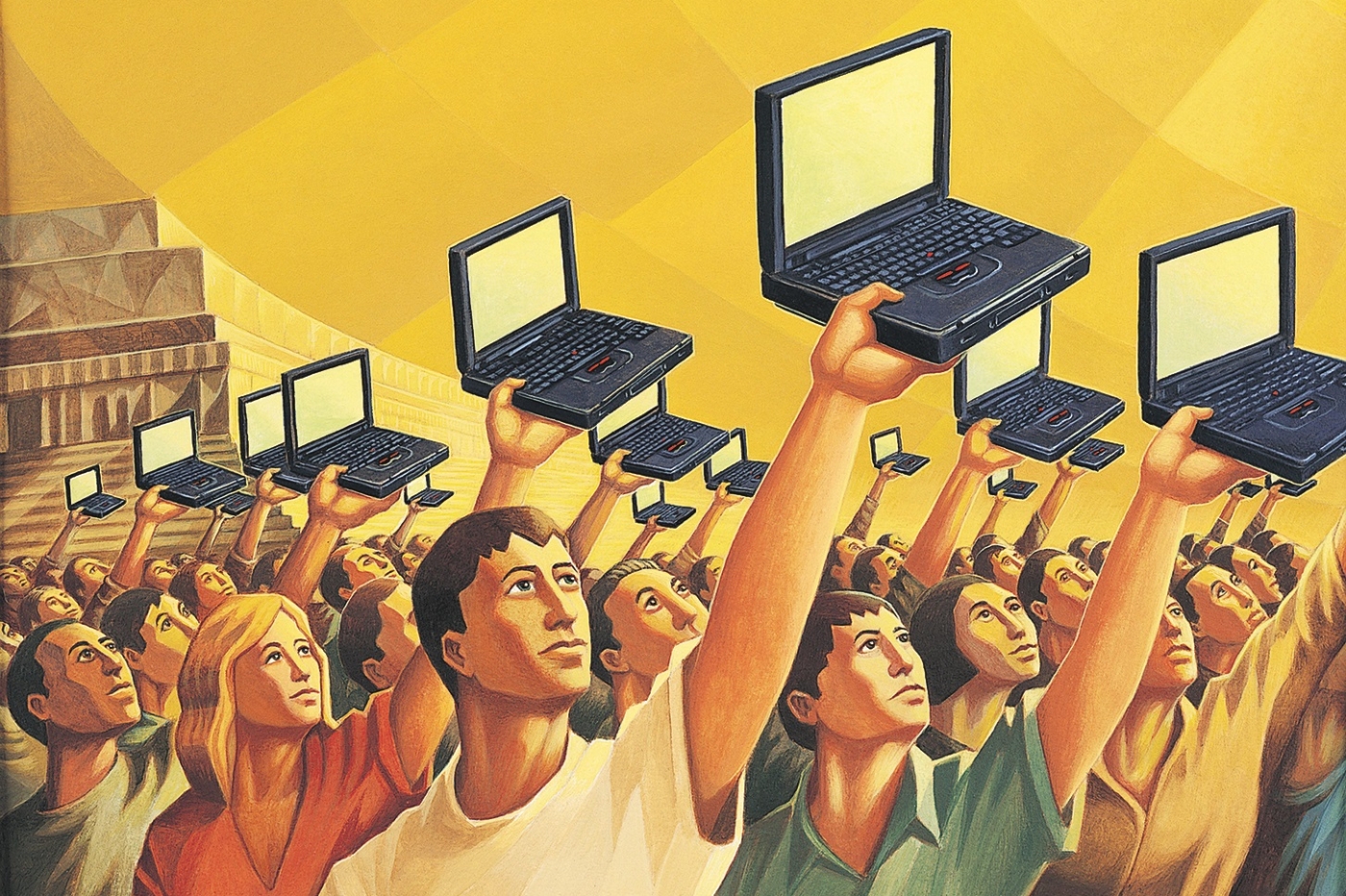 Pessoas levantando computadores como sinal de poder (Foto: Digitale Vision/Getty Images)